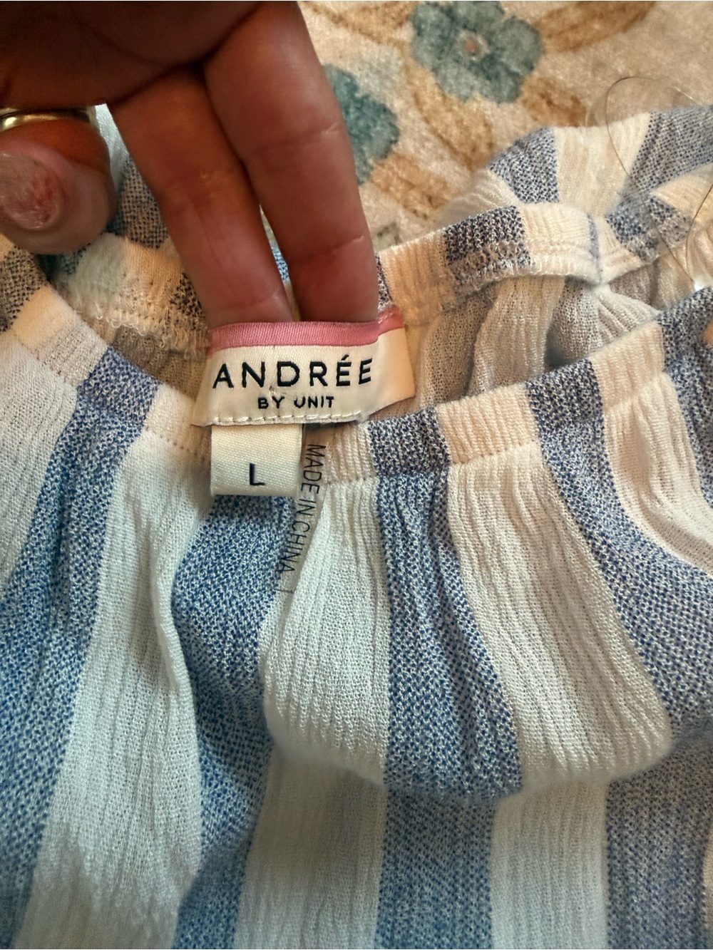 ANDRÉE BY UNIT Blue and White Striped Off-Shoulder Top - Picture 2 of 7